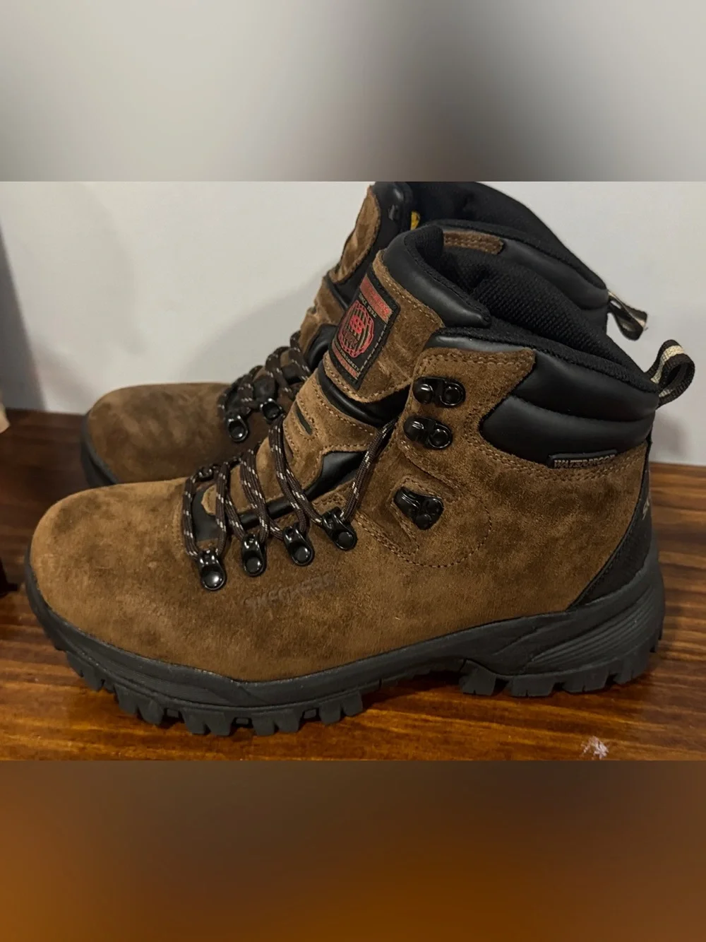 Skechers Brown Suede Men's Hiking Waterproof Boots with Black Trim